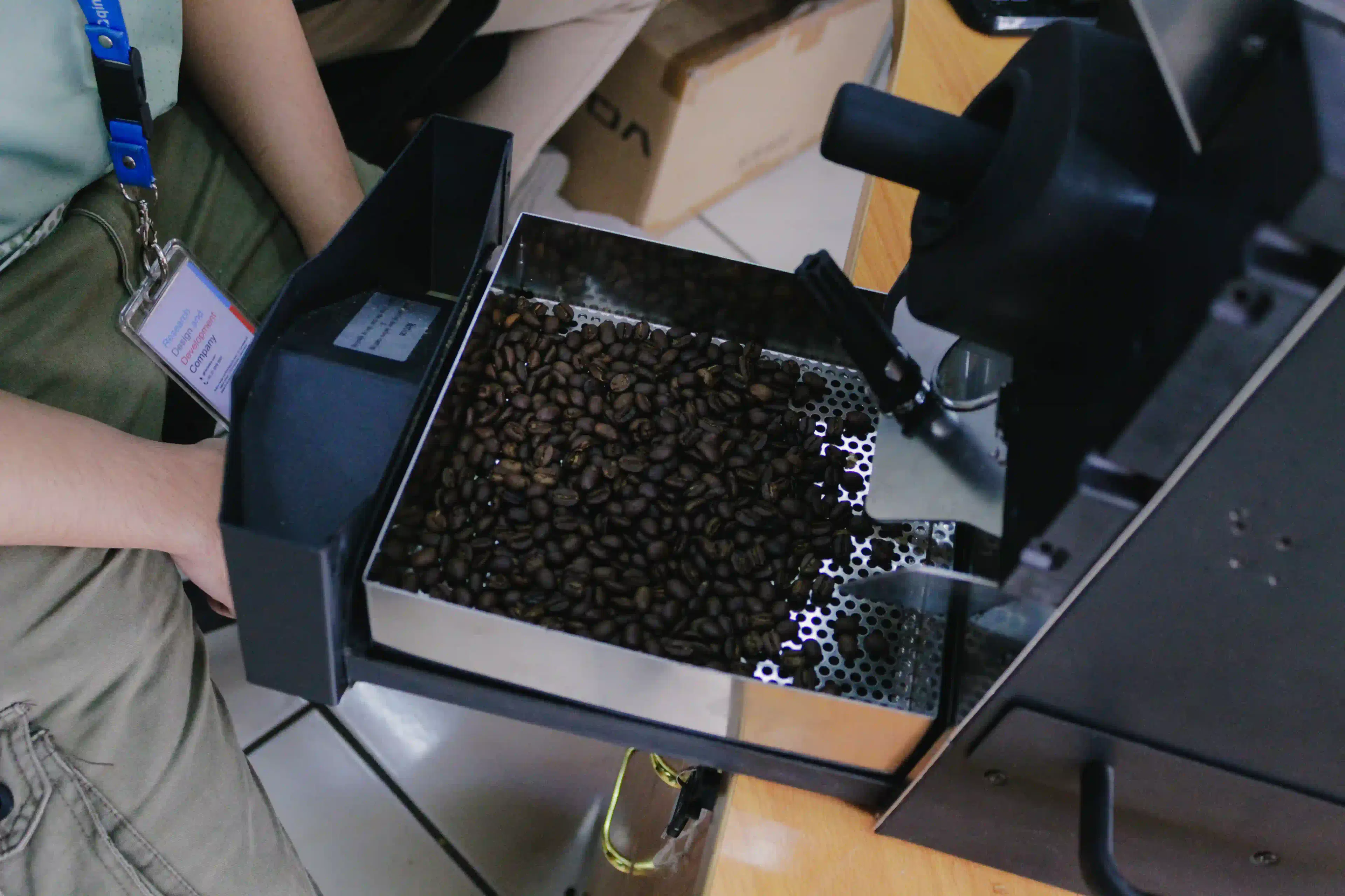 Biji kopi di dalam mesin sangrai Qohua